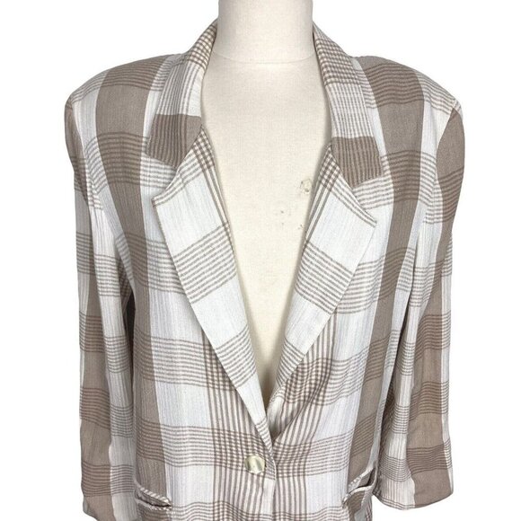 Vintage 80s Toni Garment For CC Magic Jacket Womens Medium Beige Plaid Oversize - Picture 2 of 11